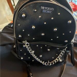 Victoria's Secret Black Mini Studded Backpack with Chain Detail
